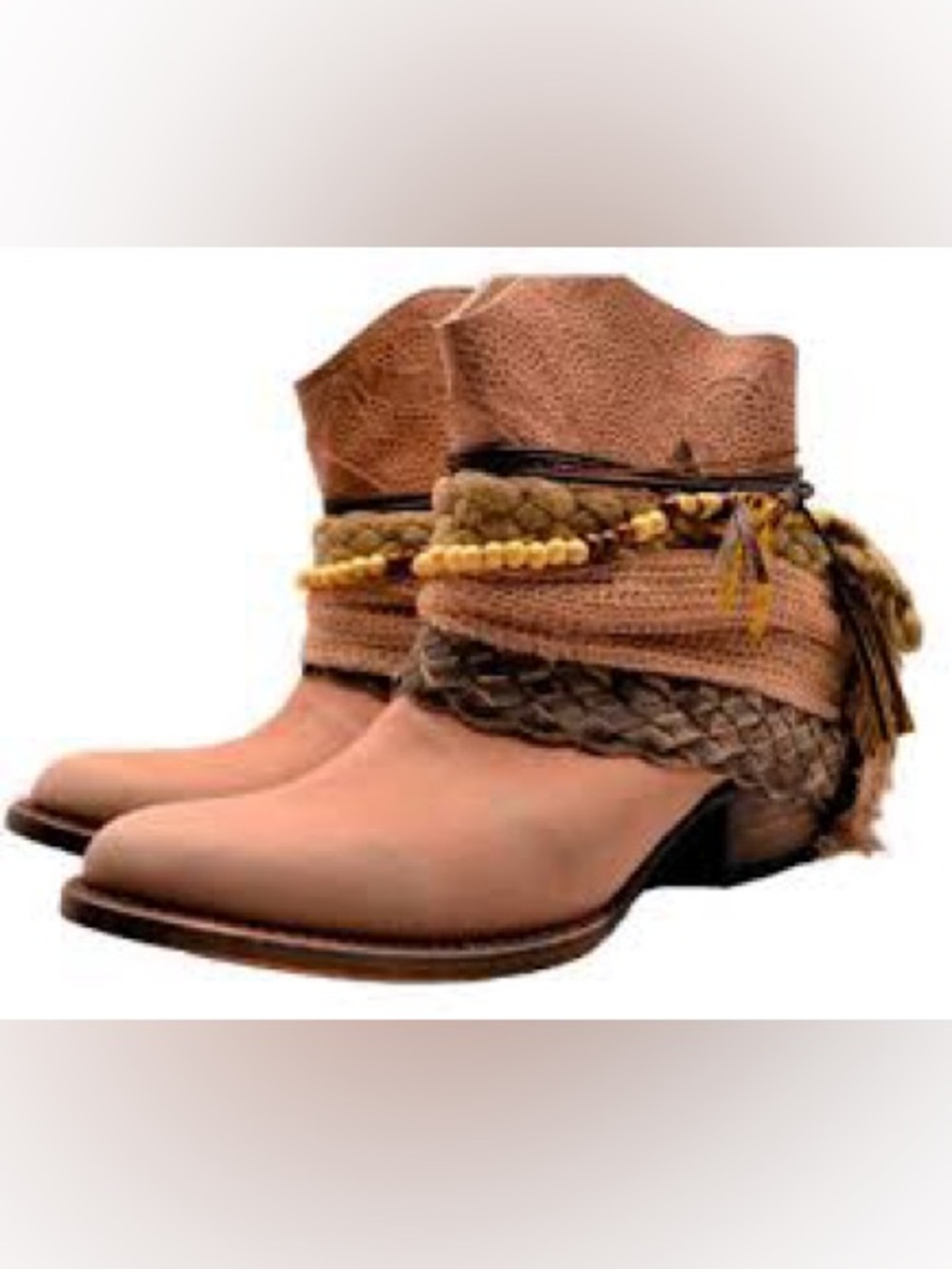 freebird NWOT Tan & Olive Embellished Leather Ankle Boots, Size 8